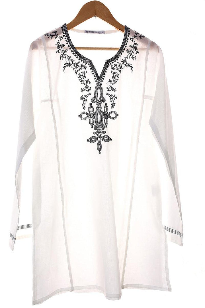 Generation - Gul Meena Monochromatic Kurti - White Black - Lawn - 1 Piece