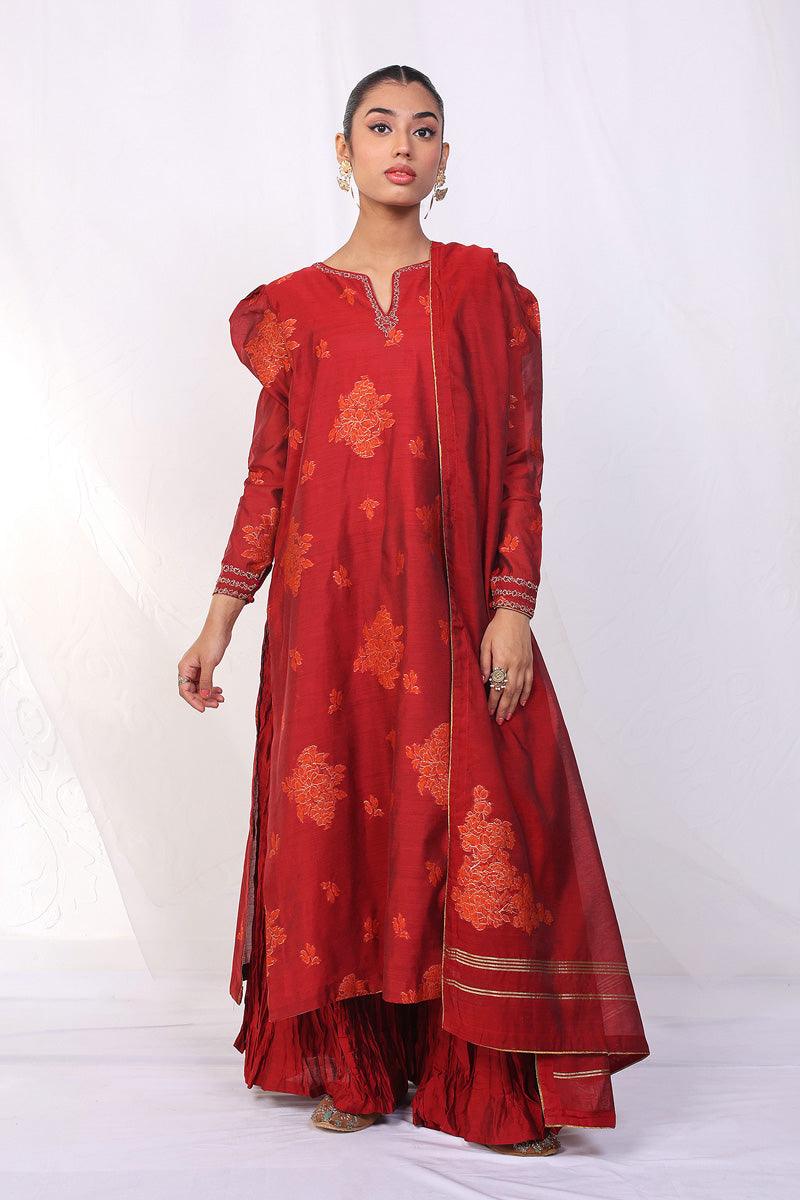 Generation - Hub Mahrani Suit - Red - Jacquard - 3 Piece