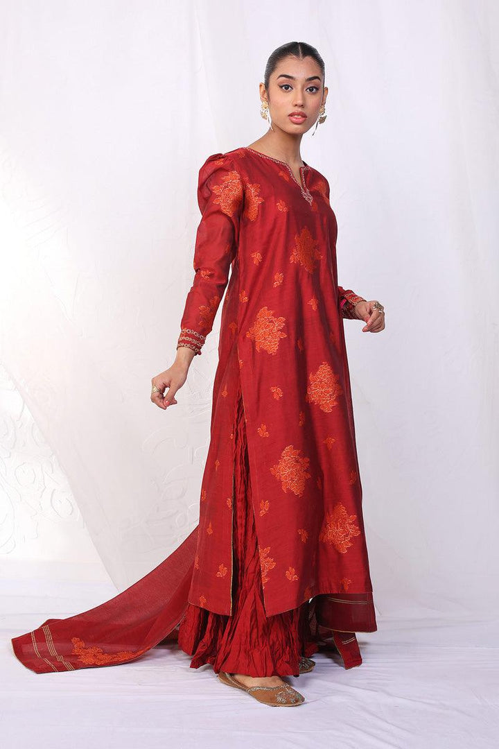 Generation - Hub Mahrani Suit - Red - Jacquard - 3 Piece