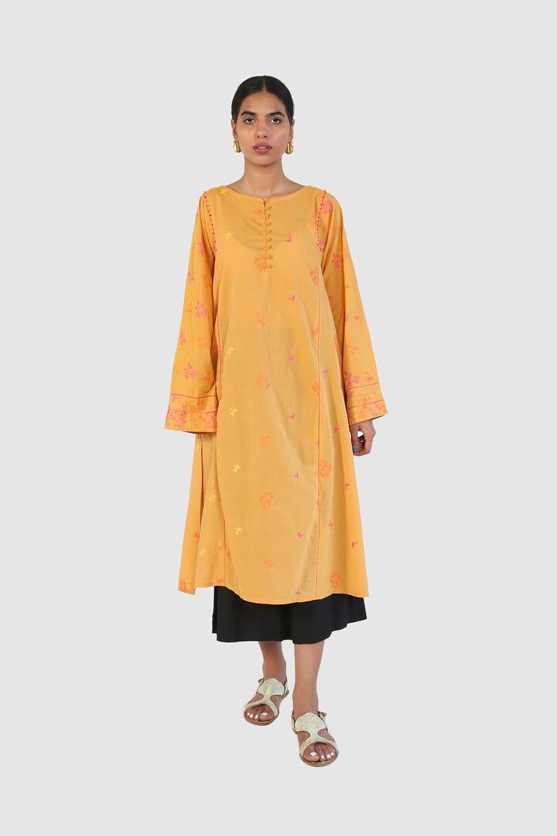 Generation - Yellow Doodling Kurta - Cambric Cotton - 1 Piece