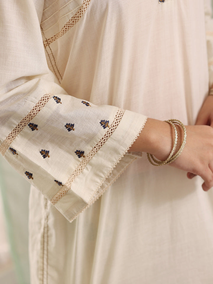 Oaks Embroidered Dyed Cambric Co-ord set Ivory / Cream 2 Piece