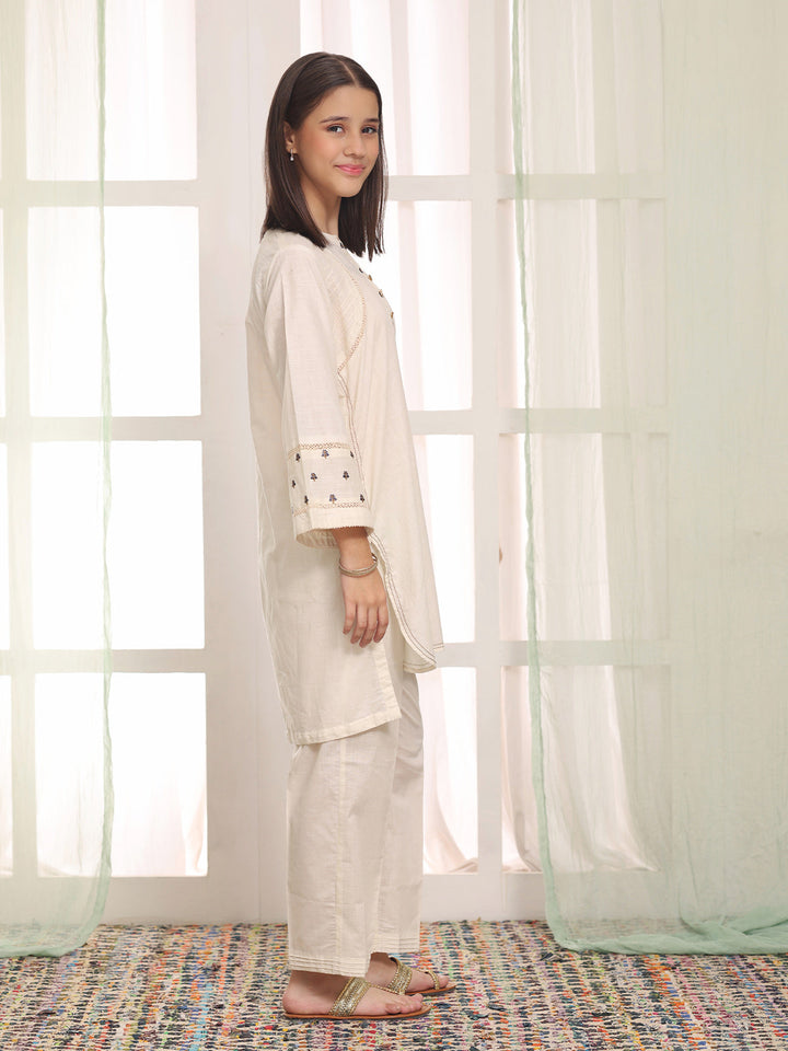 Oaks Embroidered Dyed Cambric Co-ord set Ivory / Cream 2 Piece