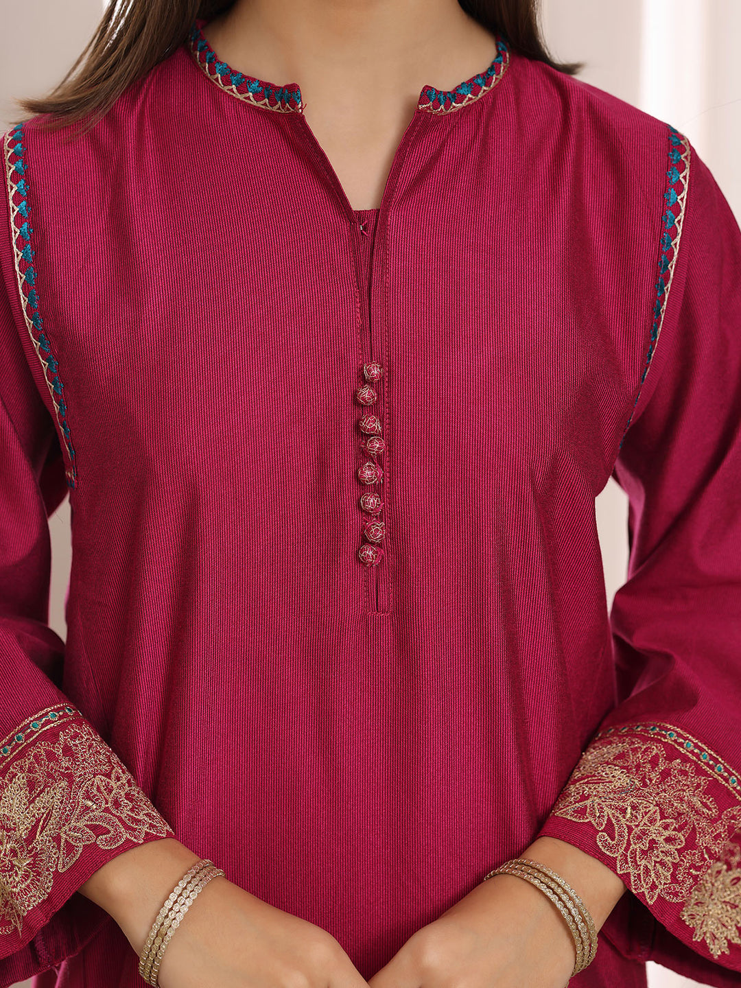Oaks Embroidered Cotton Silk Co-ord set Atishi 2 Piece