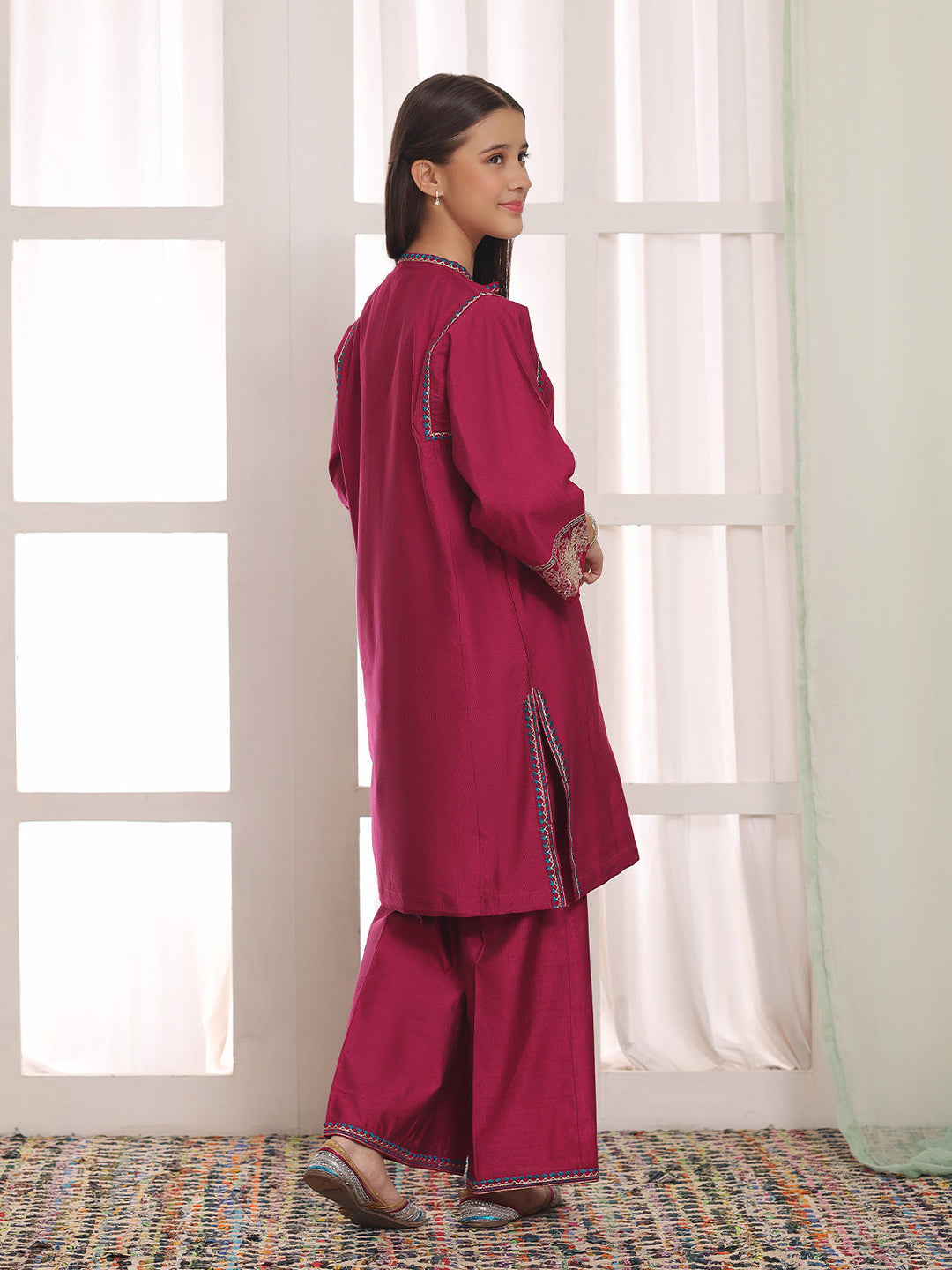 Oaks Embroidered Cotton Silk Co-ord set Atishi 2 Piece