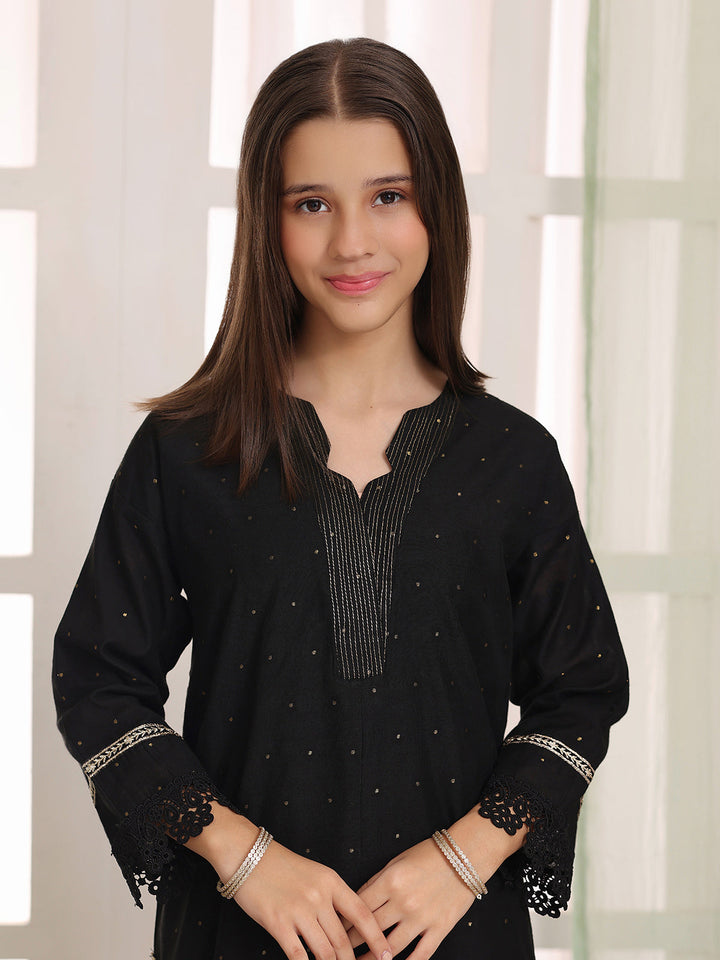 Oaks Embroidered Cotton Net Jacquard Co-ord set Black 2 Piece