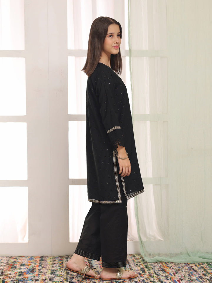 Oaks Embroidered Cotton Net Jacquard Co-ord set Black 2 Piece