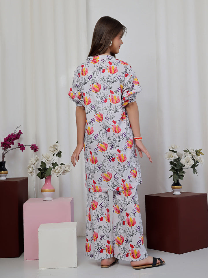 Oaks Printed Lawn Co-ord set White 2 Piece