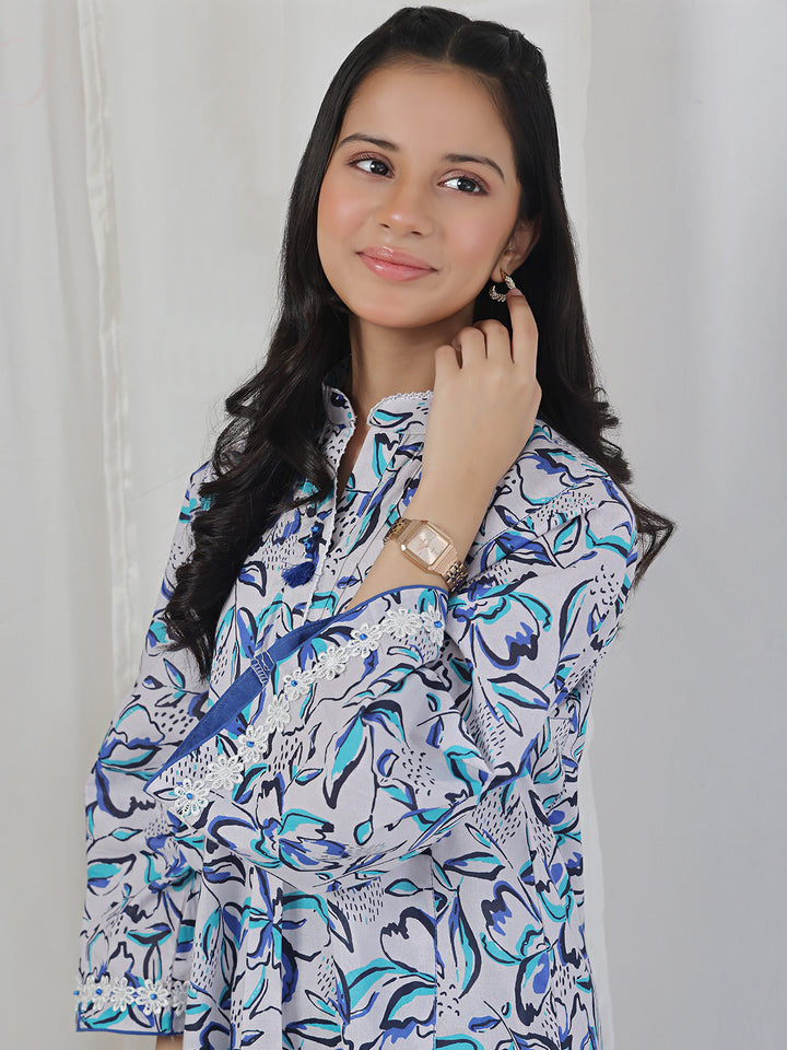 Oaks Printed Lawn Co-ord set White 2 Piece