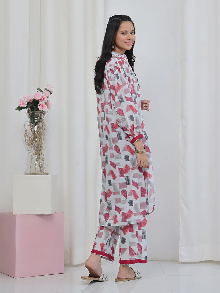 Oaks Printed Lawn Co-ord set White 2 Piece