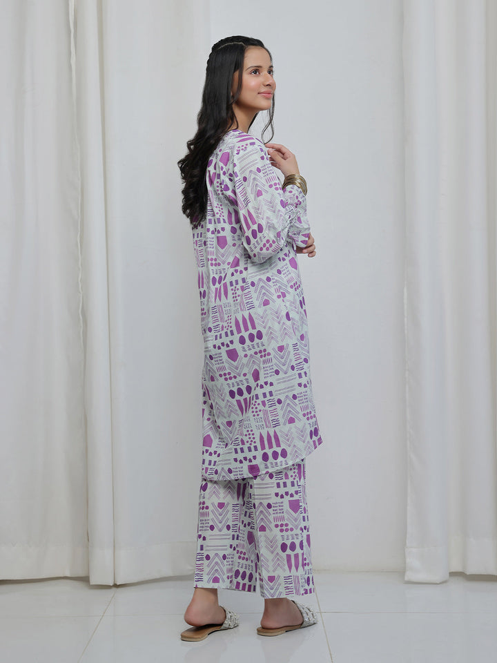 Oaks Printed Lawn Co-ord set White 2 Piece