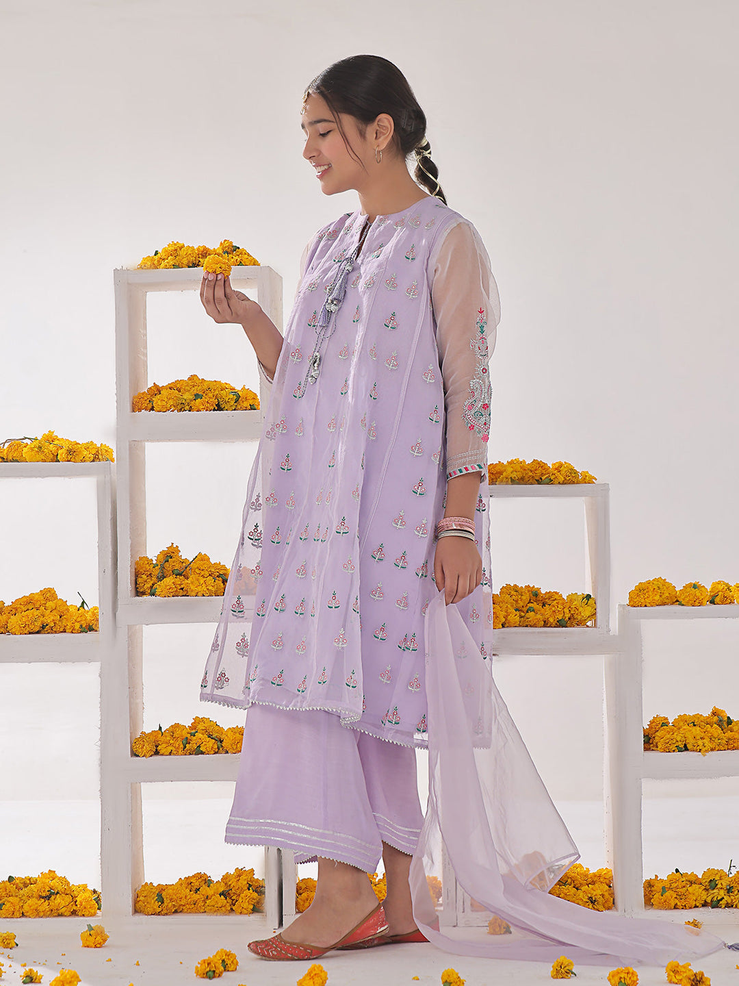 Oaks - Organza Embroidered Pret Suit For Women - Light Lilac - 3 Piece