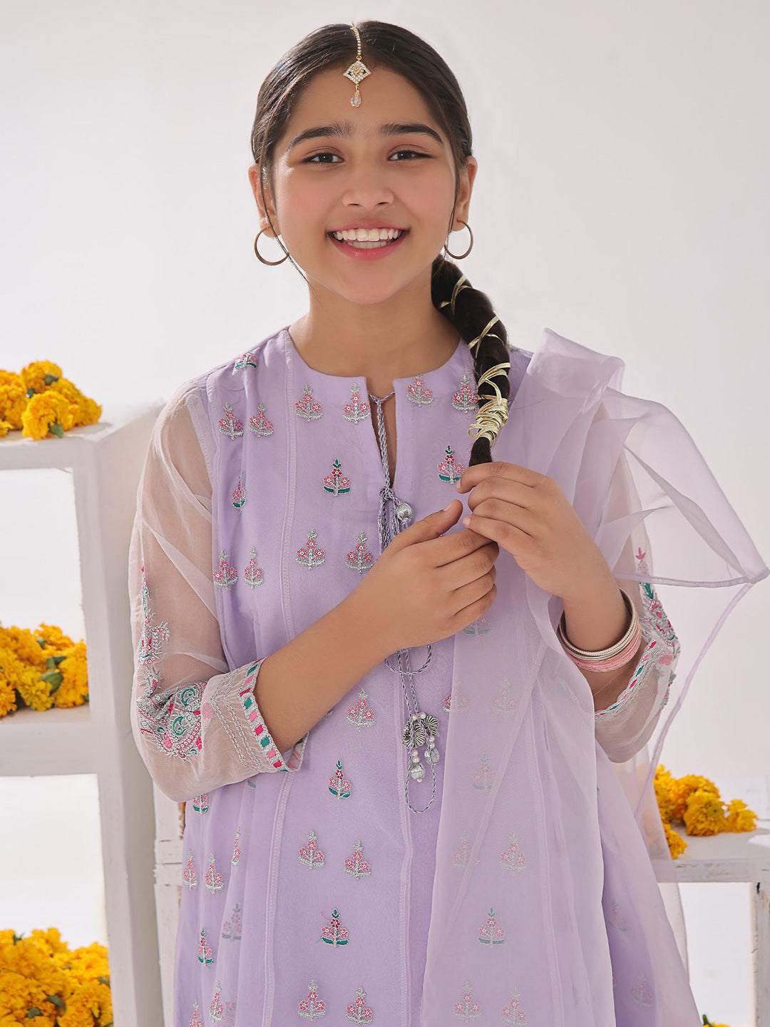 Oaks - Organza Embroidered Pret Suit For Women - Light Lilac - 3 Piece