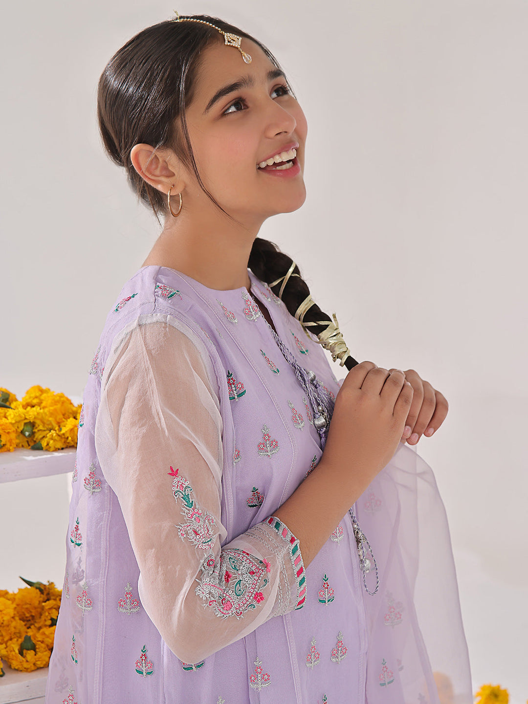 Oaks - Organza Embroidered Pret Suit For Women - Light Lilac - 3 Piece