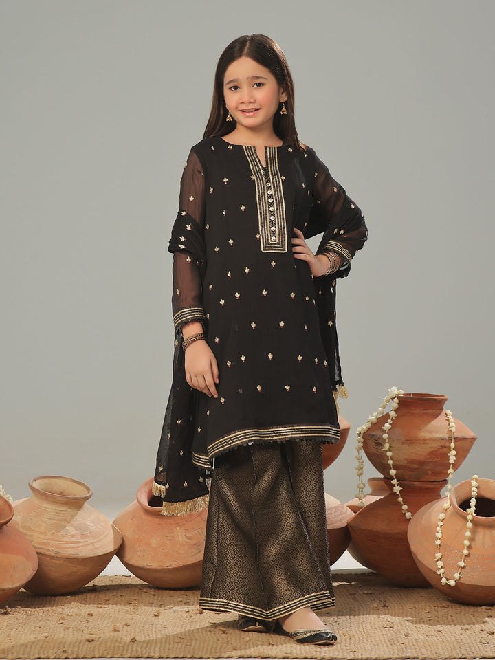 Oaks - Chiffon Embroidered Pret Suit For Women - Black - 3 Piece