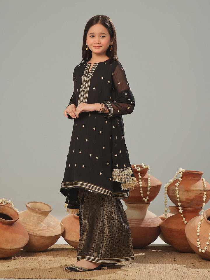 Oaks - Chiffon Embroidered Pret Suit For Women - Black - 3 Piece