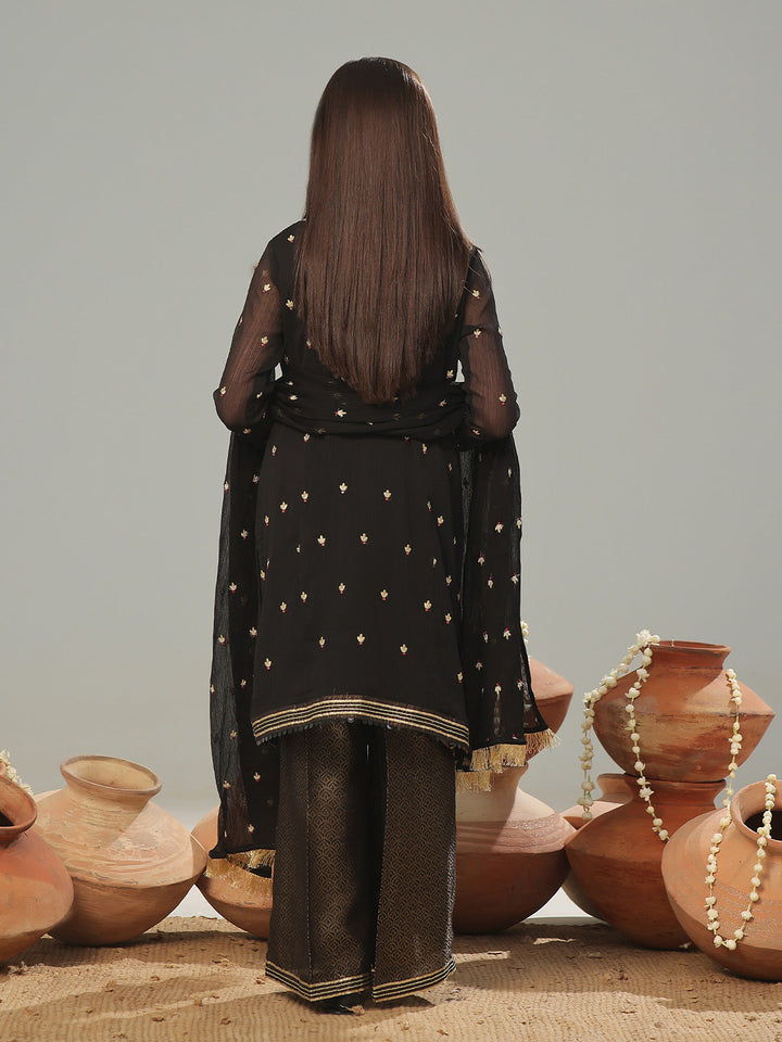 Oaks - Chiffon Embroidered Pret Suit For Women - Black - 3 Piece