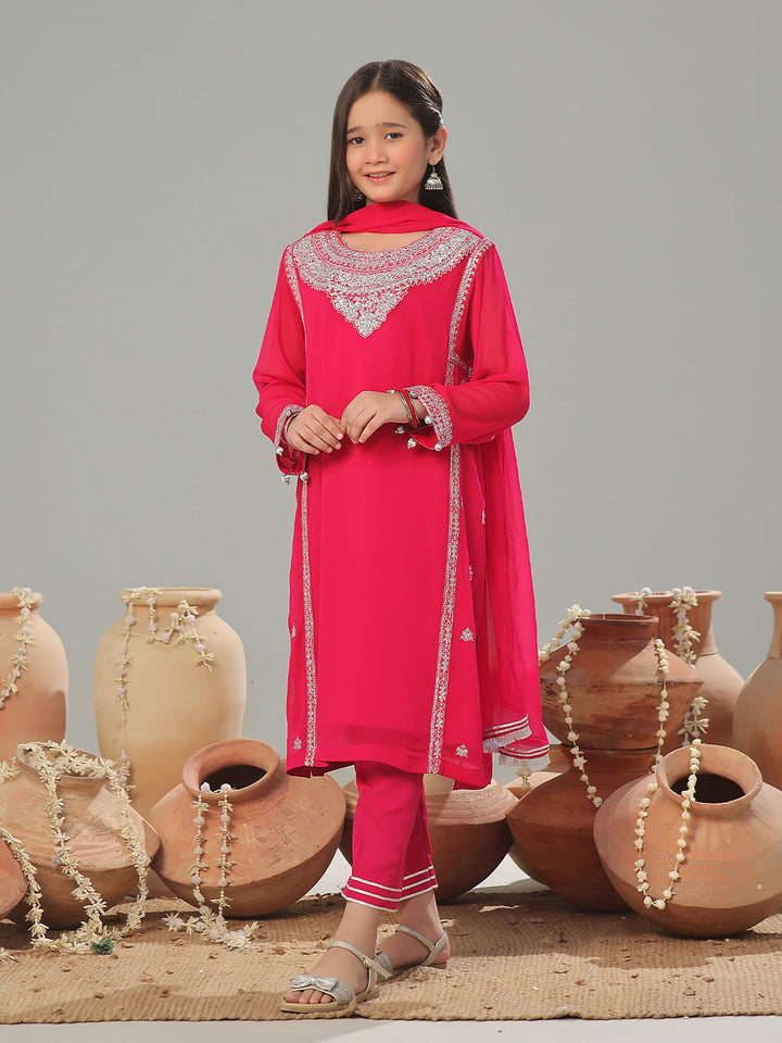Oaks - Chiffon Embroidered Pret Suit For Women - Aatishi - 3 Piece
