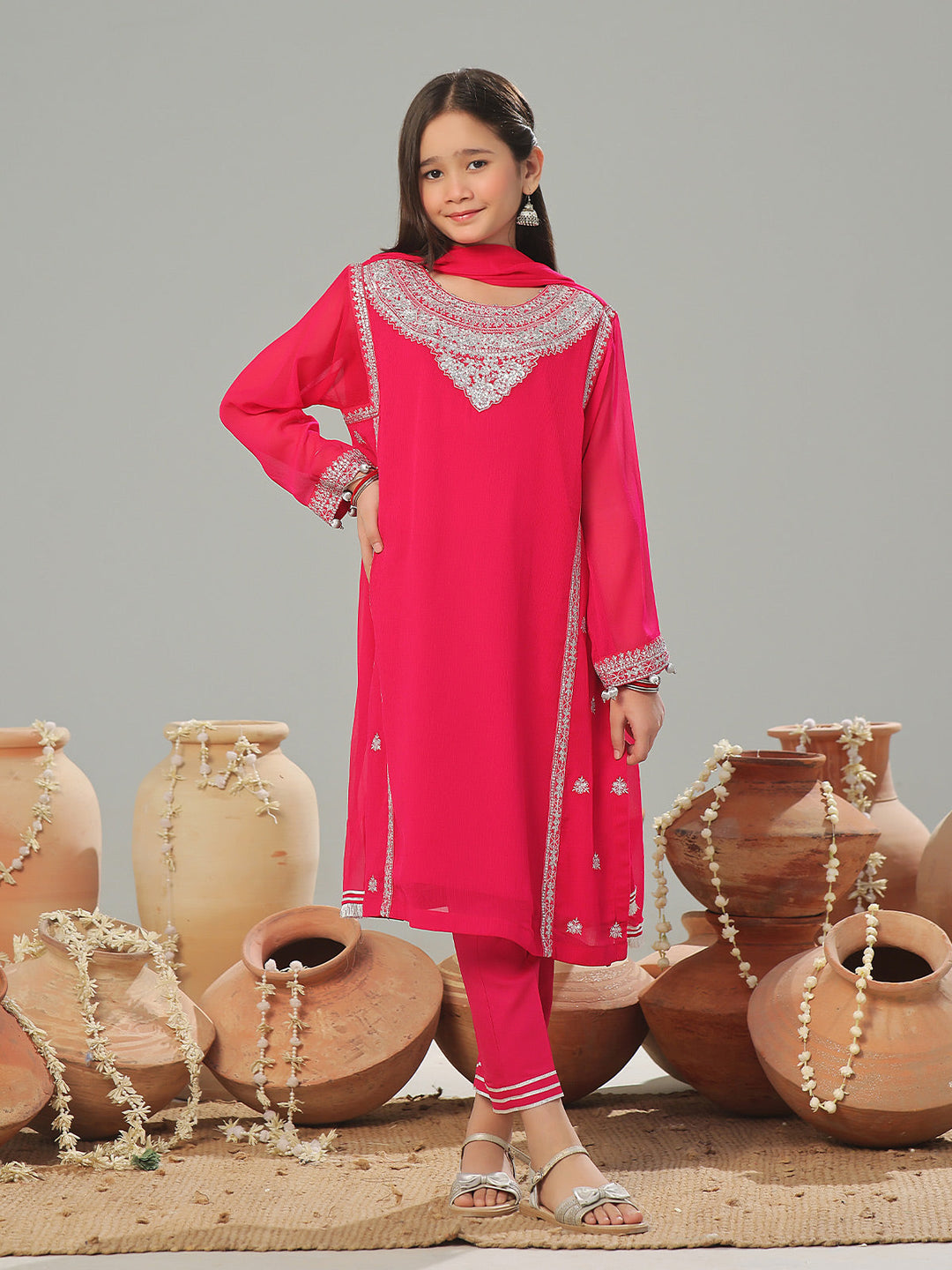 Oaks - Chiffon Embroidered Pret Suit For Women - Aatishi - 3 Piece