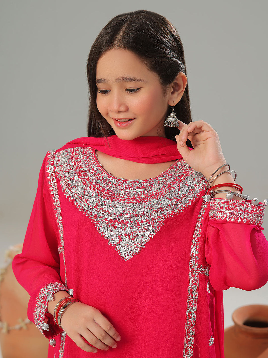 Oaks - Chiffon Embroidered Pret Suit For Women - Aatishi - 3 Piece