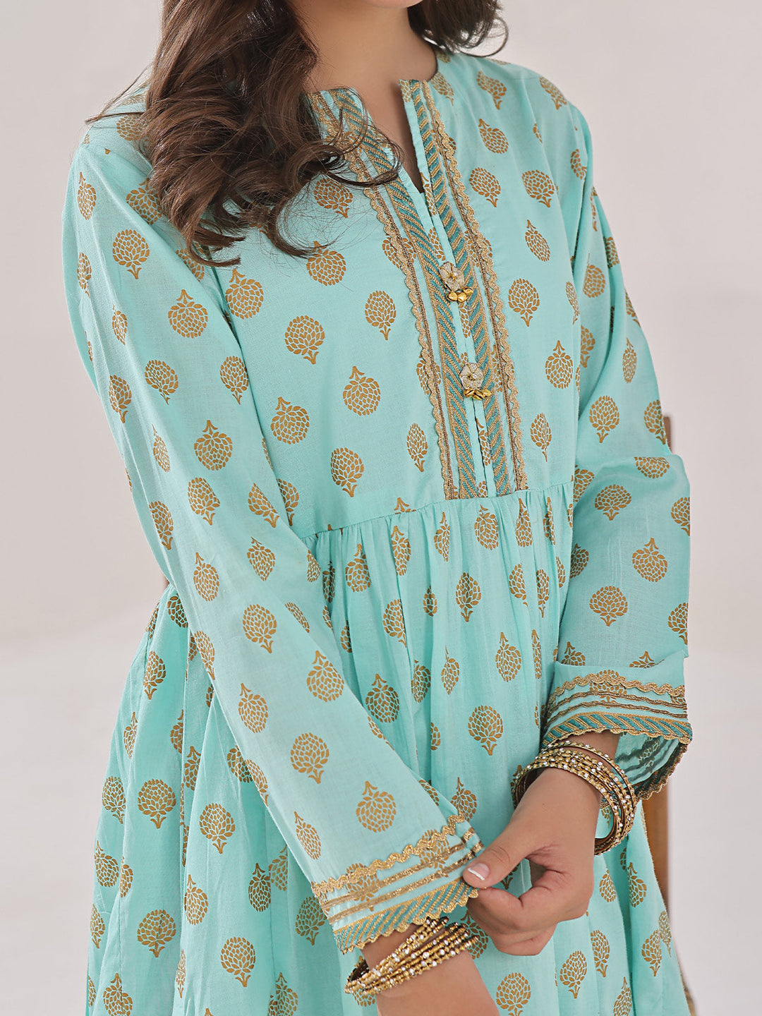 Oaks - Printed Pret Shirt Trouser Dyed Lawn Ferozi  - 2 Piece