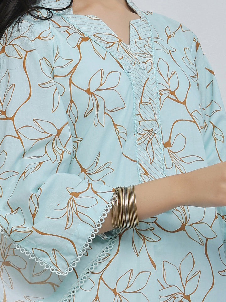 Oaks - Embroidered Lawn Suit For Girl - Ferozi - 2 Piece