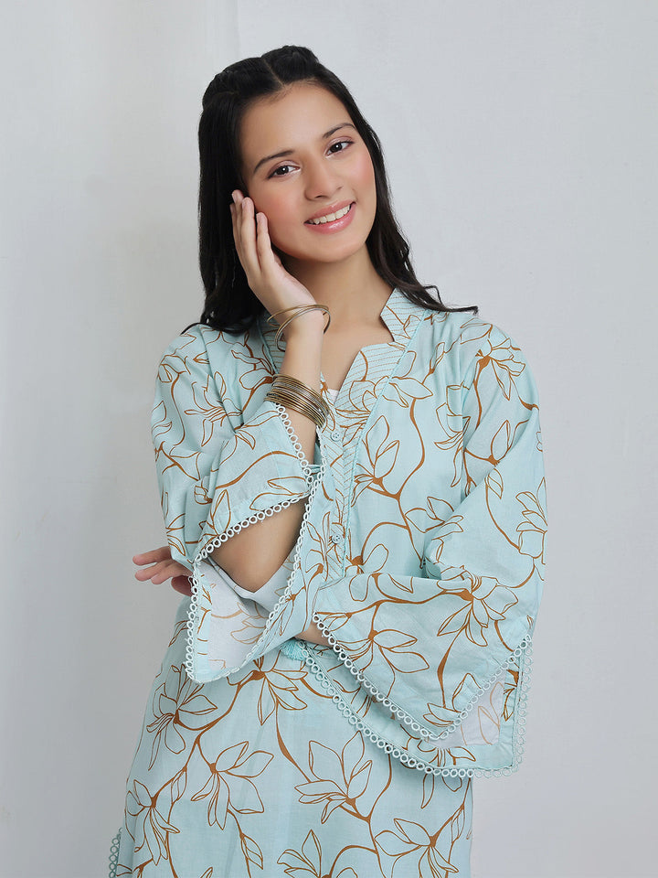 Oaks - Embroidered Lawn Suit For Girl - Ferozi - 2 Piece