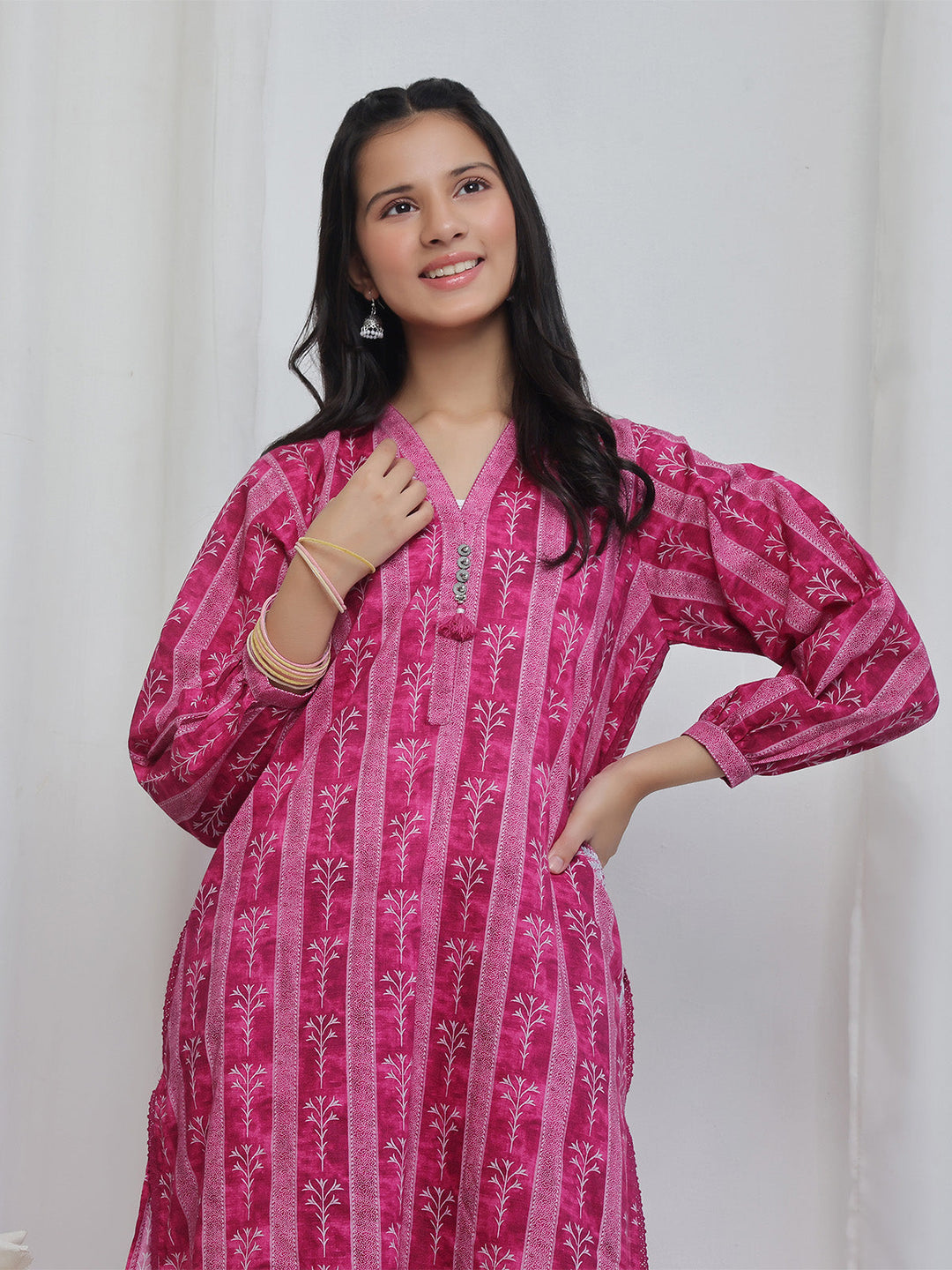 Oaks - Embroidered Lawn Suit For Girl - Magenta - 2 Piece