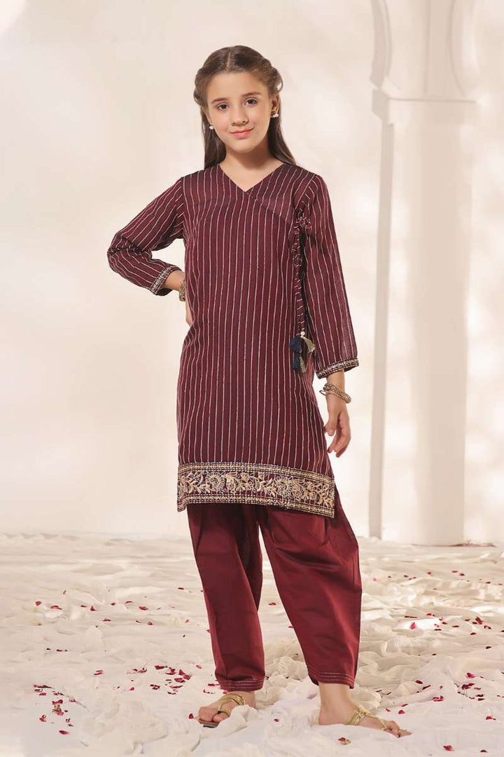 Oaks - Embroidered Pret Kurti Dobby Maroon  - 1 Piece
