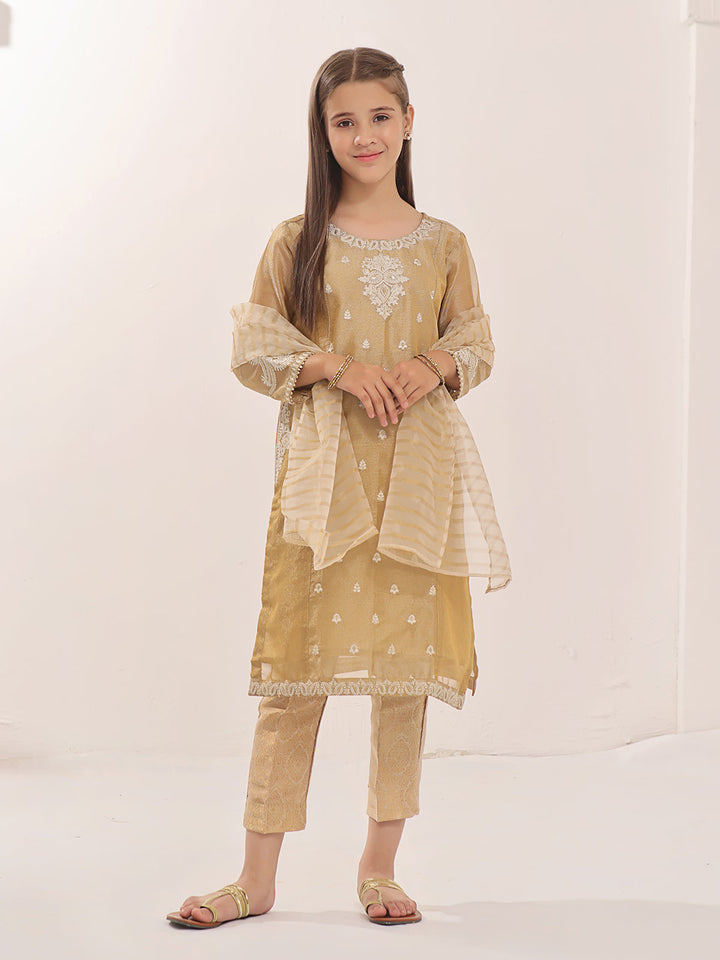 Oaks - Embroidered Suit Pret Zari Golden  - 3 Piece