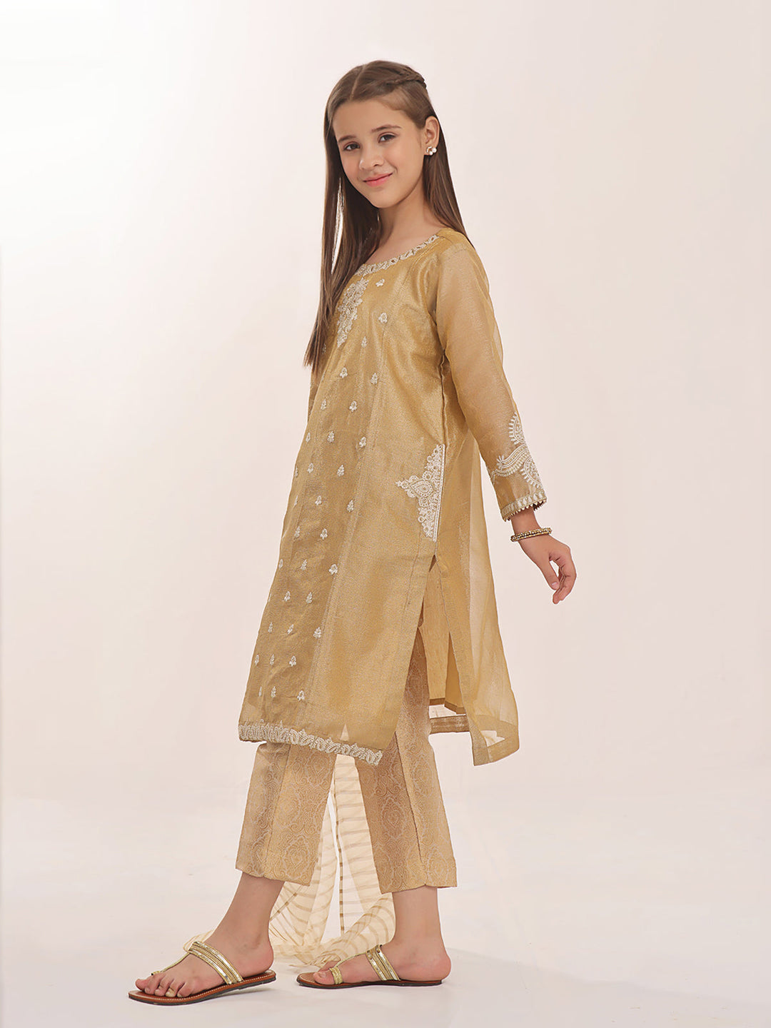 Oaks - Embroidered Suit Pret Zari Golden  - 3 Piece