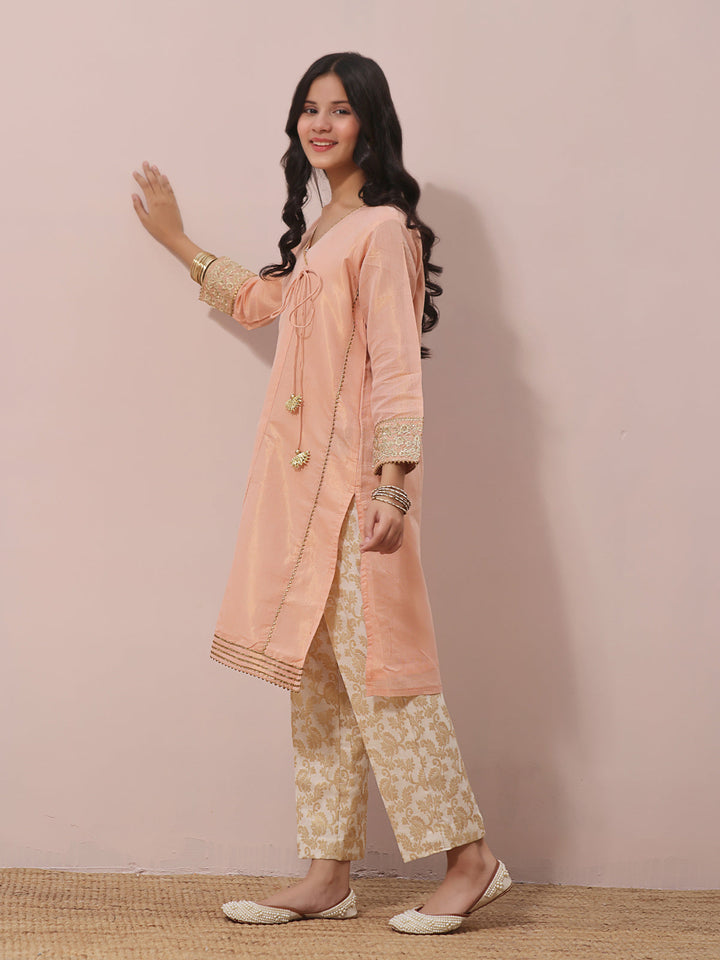Oaks - Fancy Pret Kurti Masoori Peach  - 1 Piece