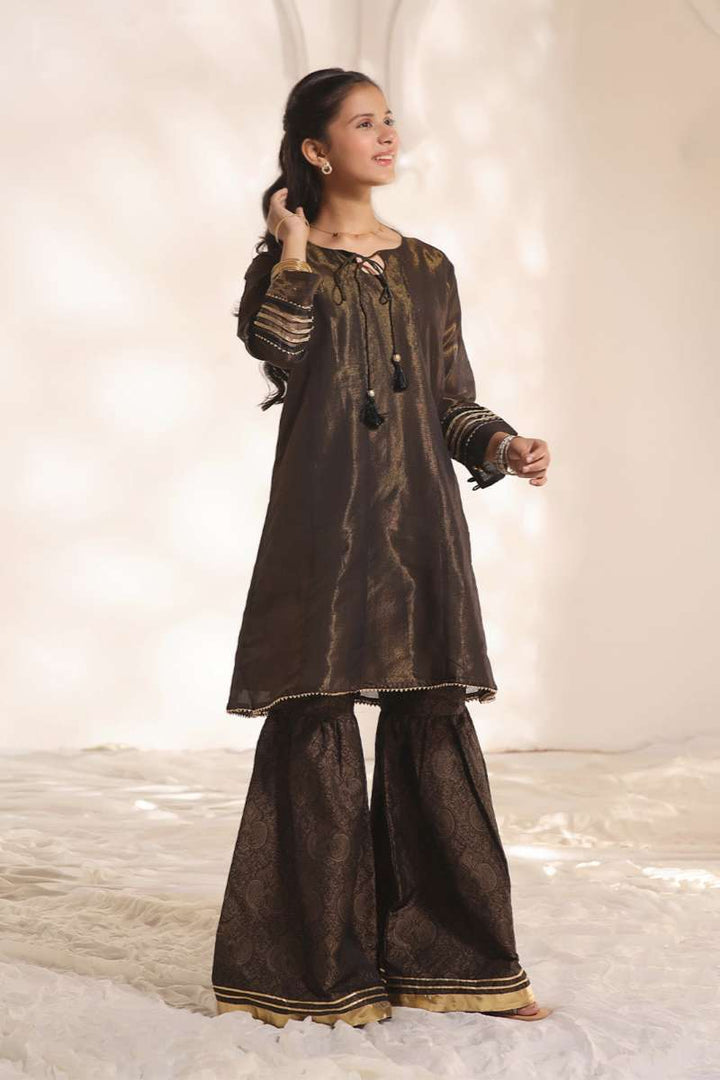 Oaks - Fancy Pret Kurti Masoori Black & Golden  - 1 Piece