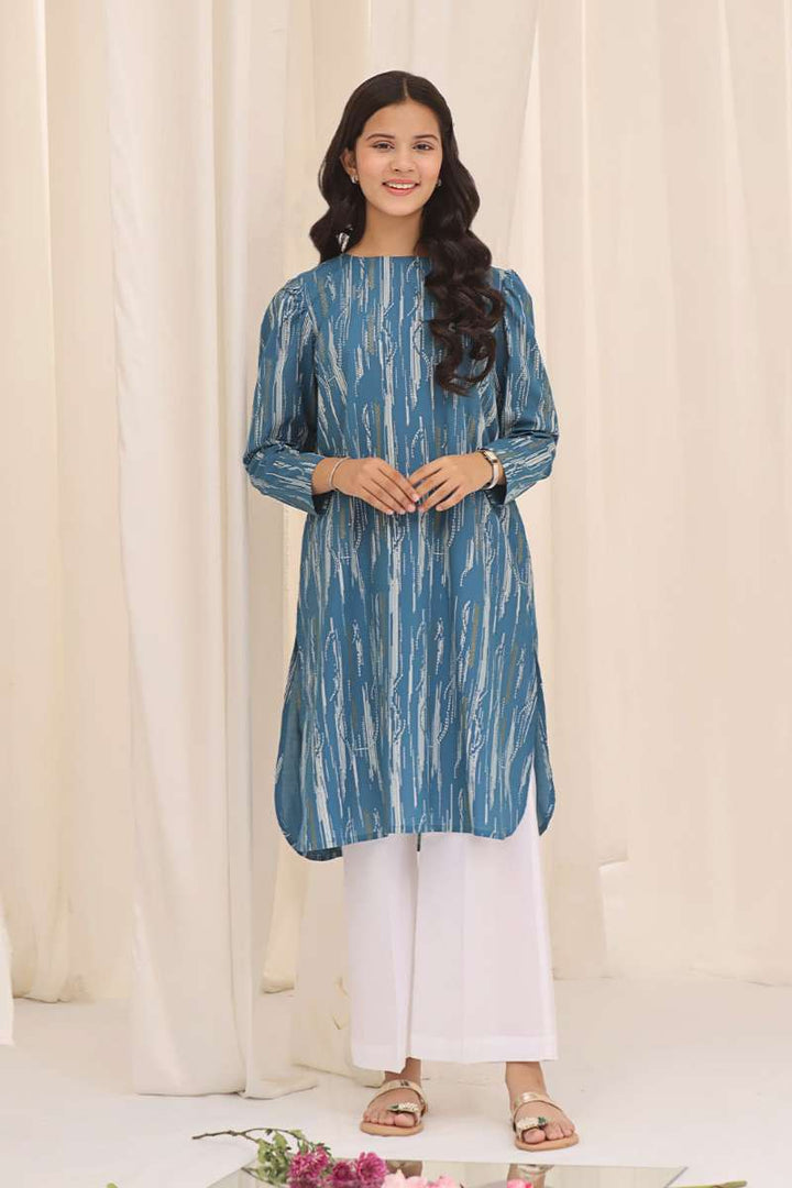 Oaks - Printed Pret Kurti Cotton Blue  - 1 Piece