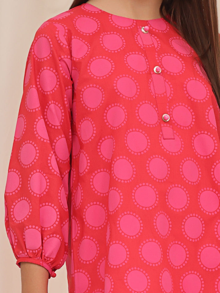 Oaks - Printed Pret Kurti Cotton Dark Orange  - 1 Piece