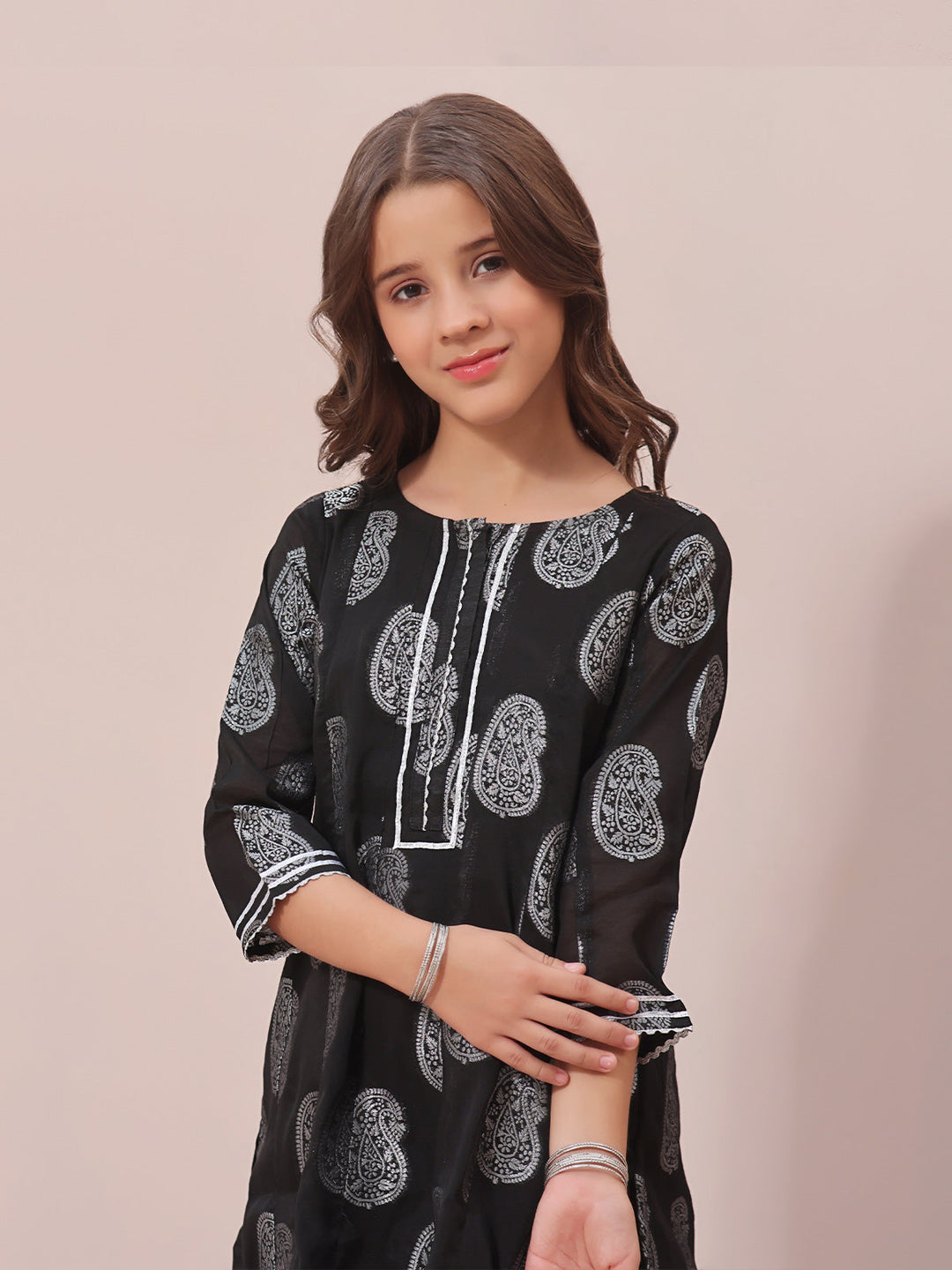 Oaks - Printed Pret Kurti Jacquard Black  - 1 Piece