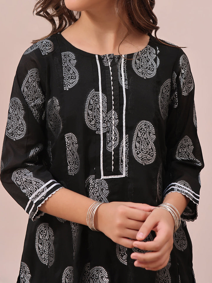 Oaks - Printed Pret Kurti Jacquard Black  - 1 Piece