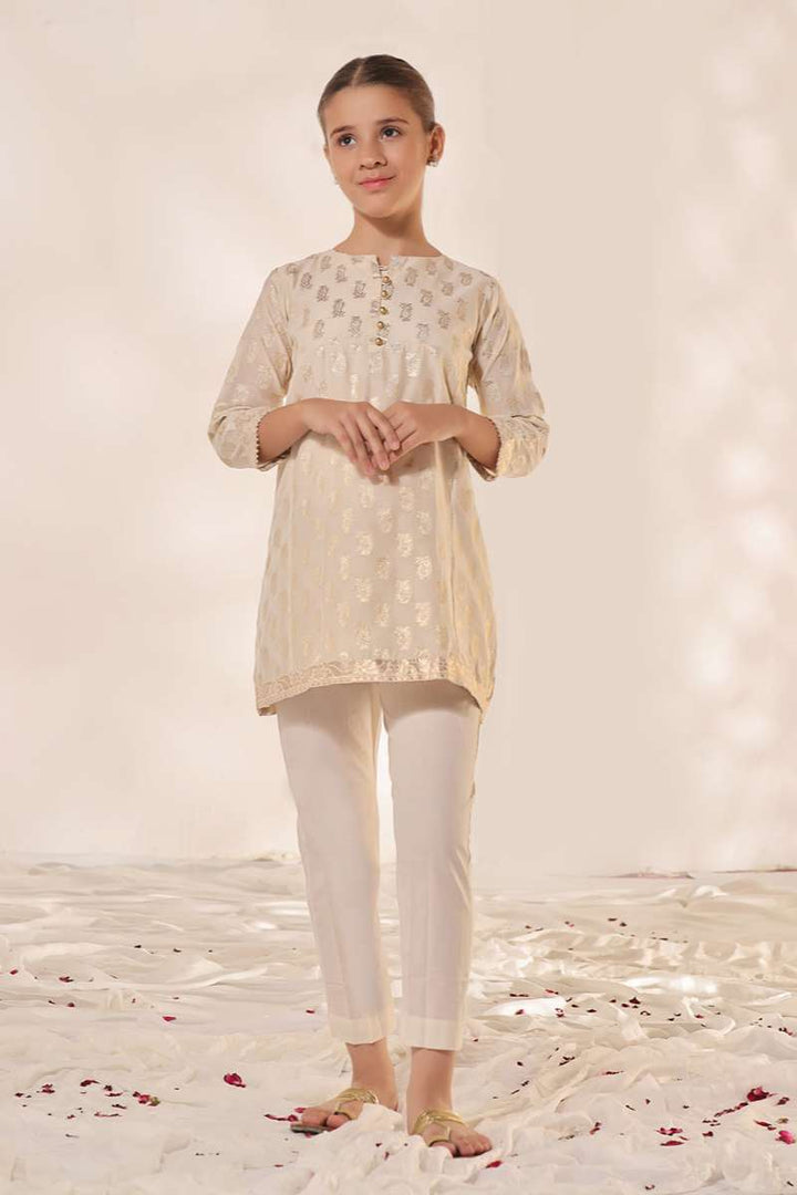 Oaks - Printed Pret Kurti Jacquard Cream  - 1 Piece