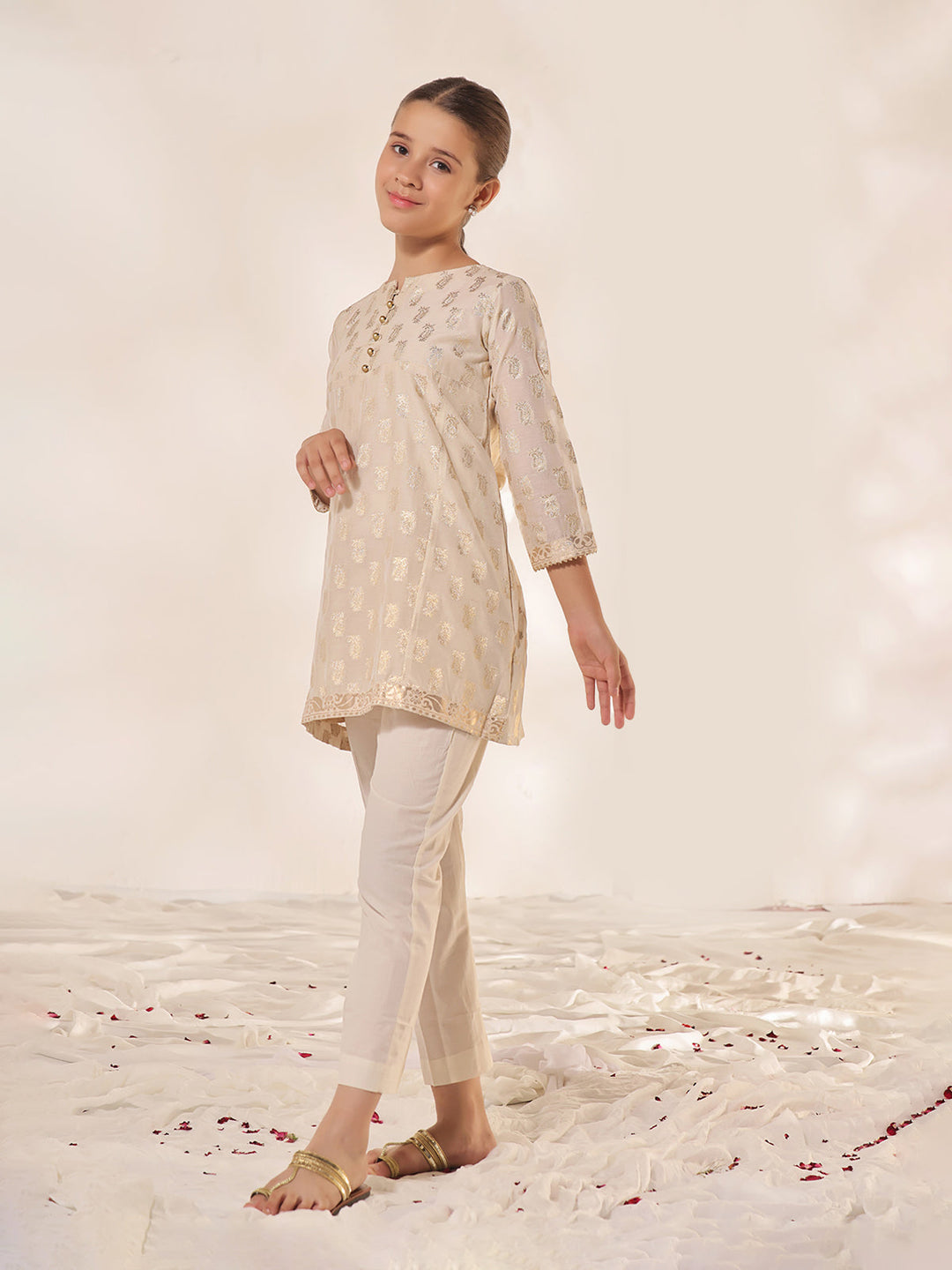 Oaks - Printed Pret Kurti Jacquard Cream  - 1 Piece
