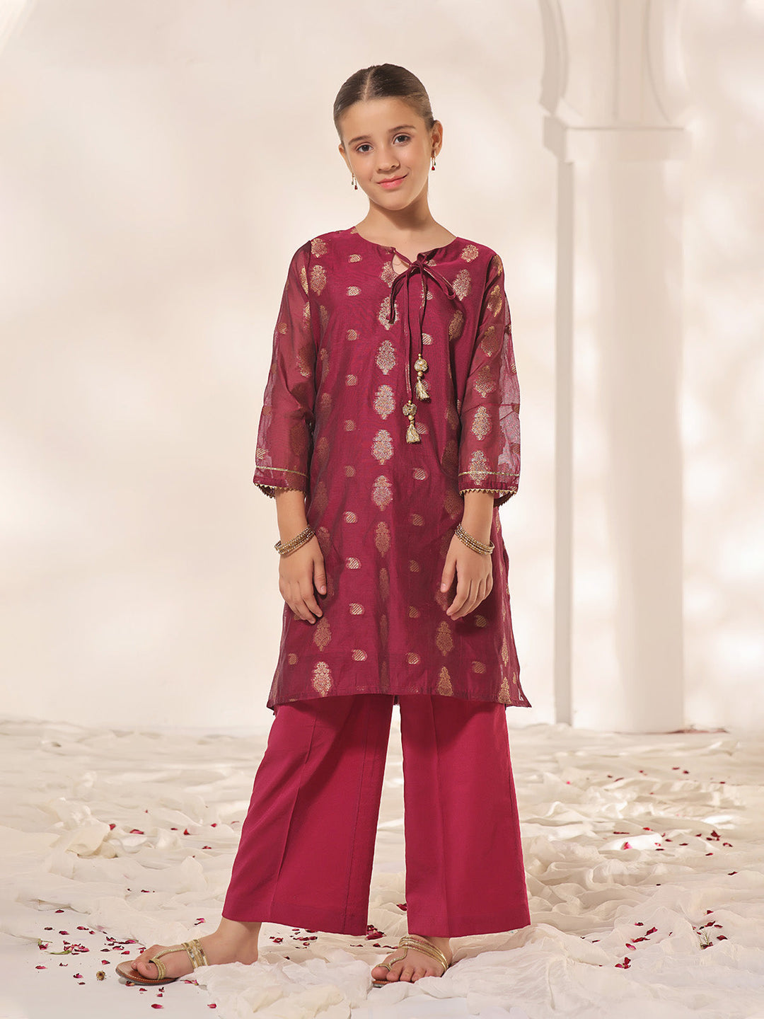 Oaks - Printed Pret Kurti Jacquard Magenta  - 1 Piece