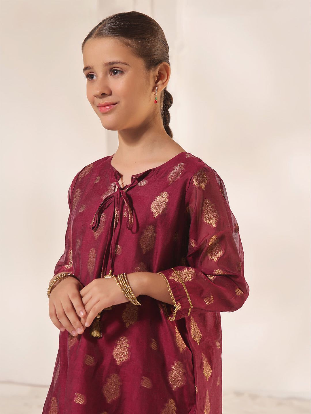 Oaks - Printed Pret Kurti Jacquard Magenta  - 1 Piece