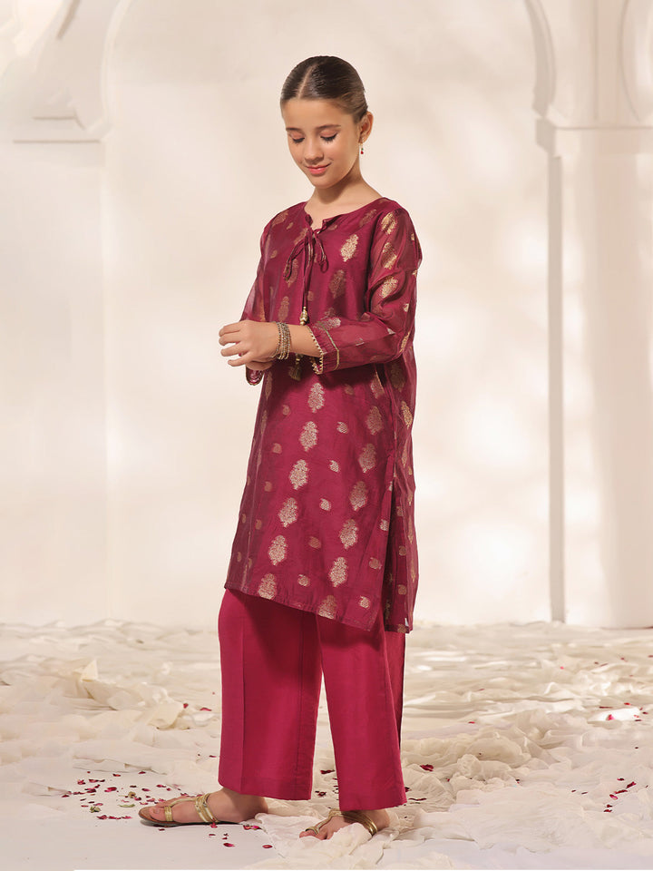 Oaks - Printed Pret Kurti Jacquard Magenta  - 1 Piece