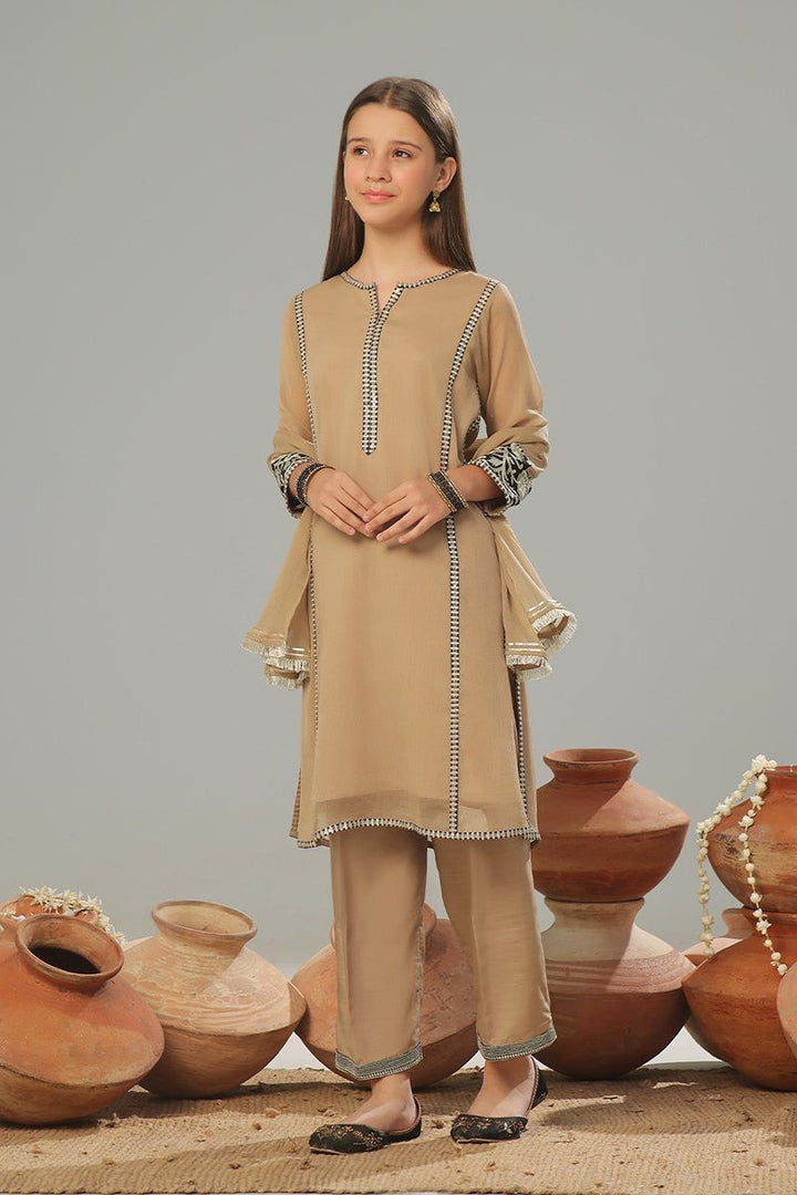 Oaks - Embroidered Suit Pret Dyed Chiffon Fawn  - 3 Piece