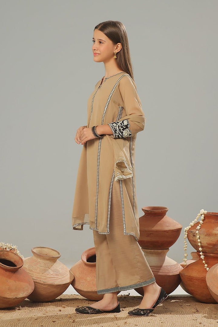 Oaks - Embroidered Suit Pret Dyed Chiffon Fawn  - 3 Piece