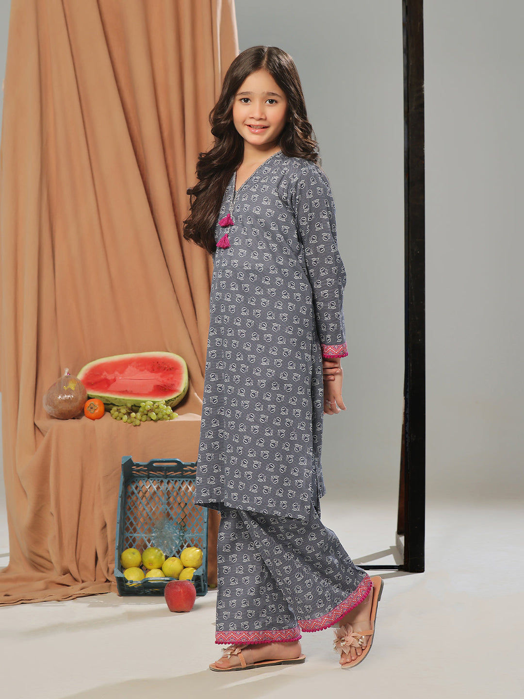 Oaks - Printed Pret Shirt Trouser Dobby Navy Blue  - 2 Piece