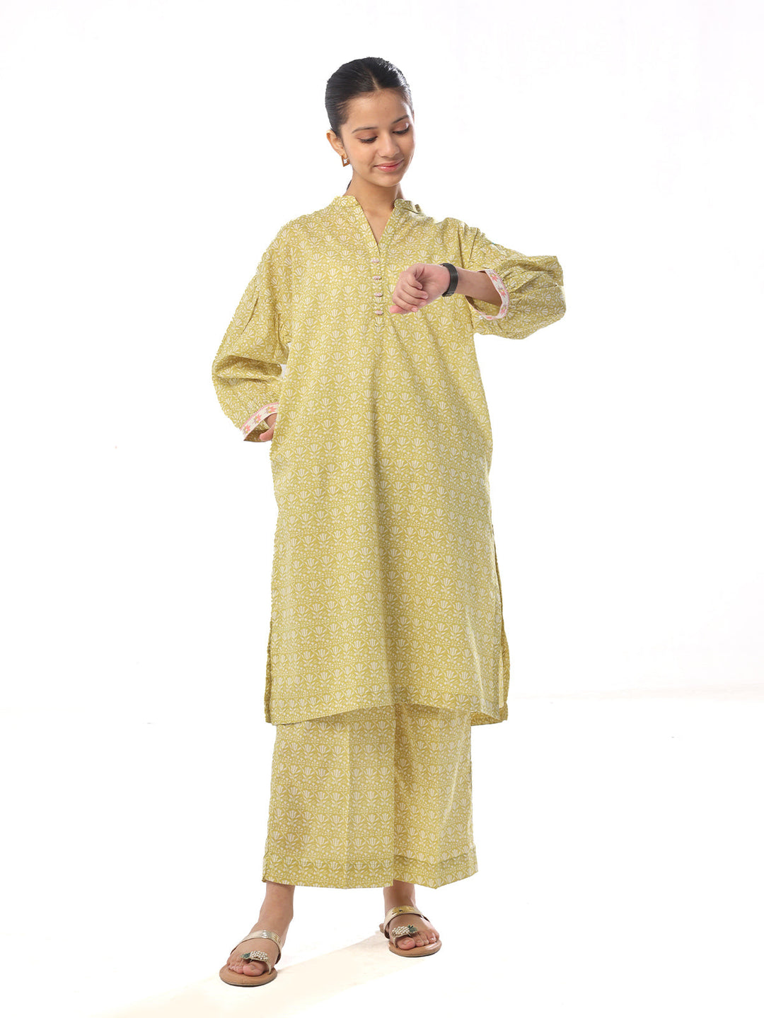 Oaks - Printed Pret Shirt Trouser Cambric Mehandi  - 2 Piece