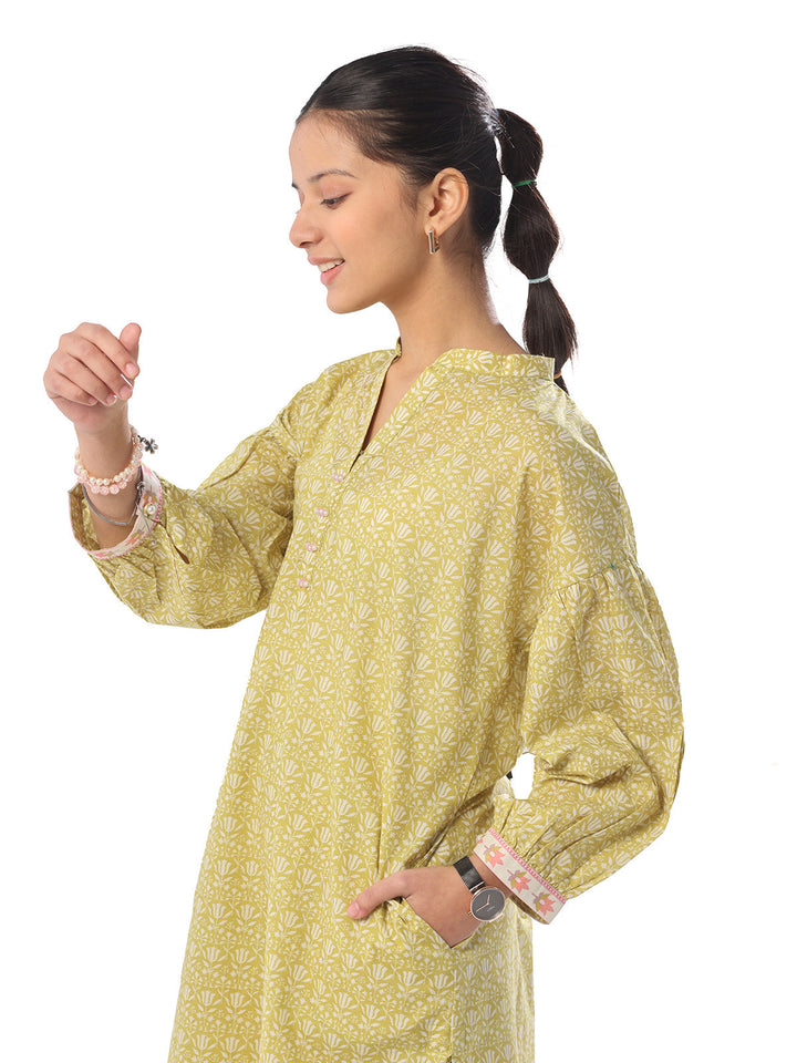 Oaks - Printed Pret Shirt Trouser Cambric Mehandi  - 2 Piece