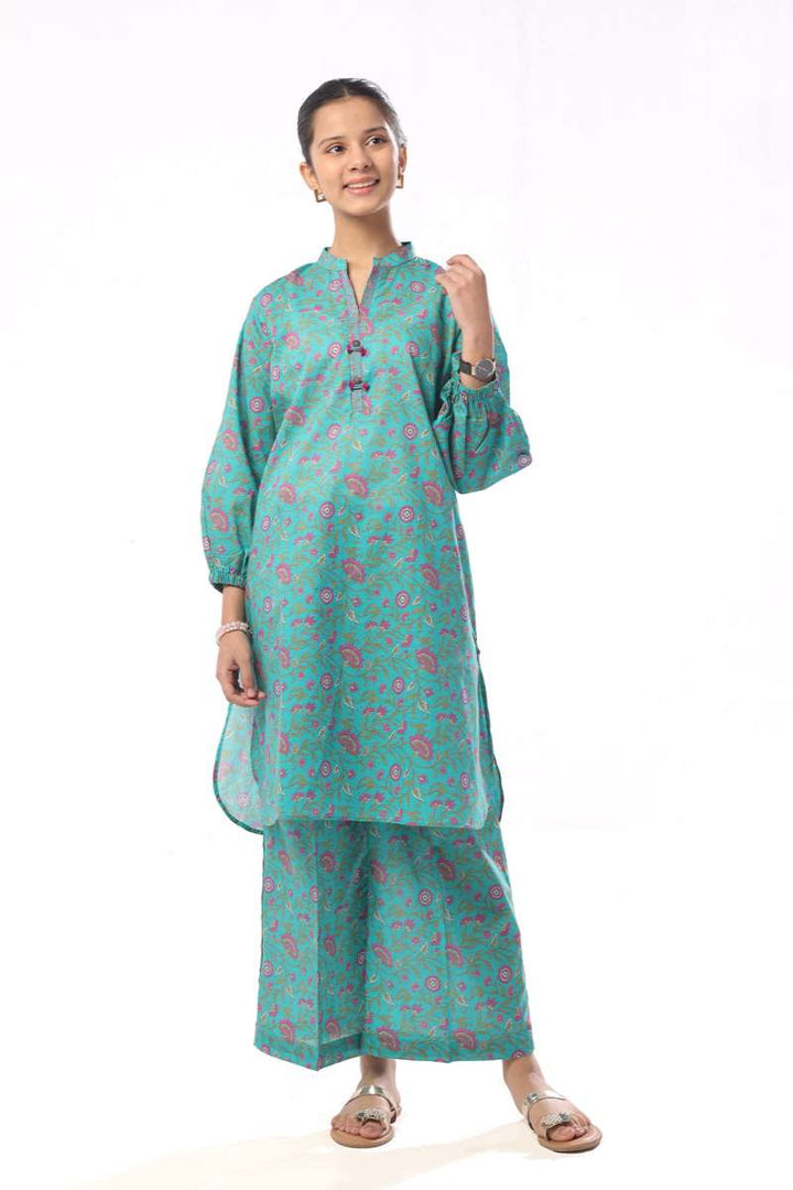 Oaks - Printed Pret Shirt Trouser Dobby Green  - 2 Piece