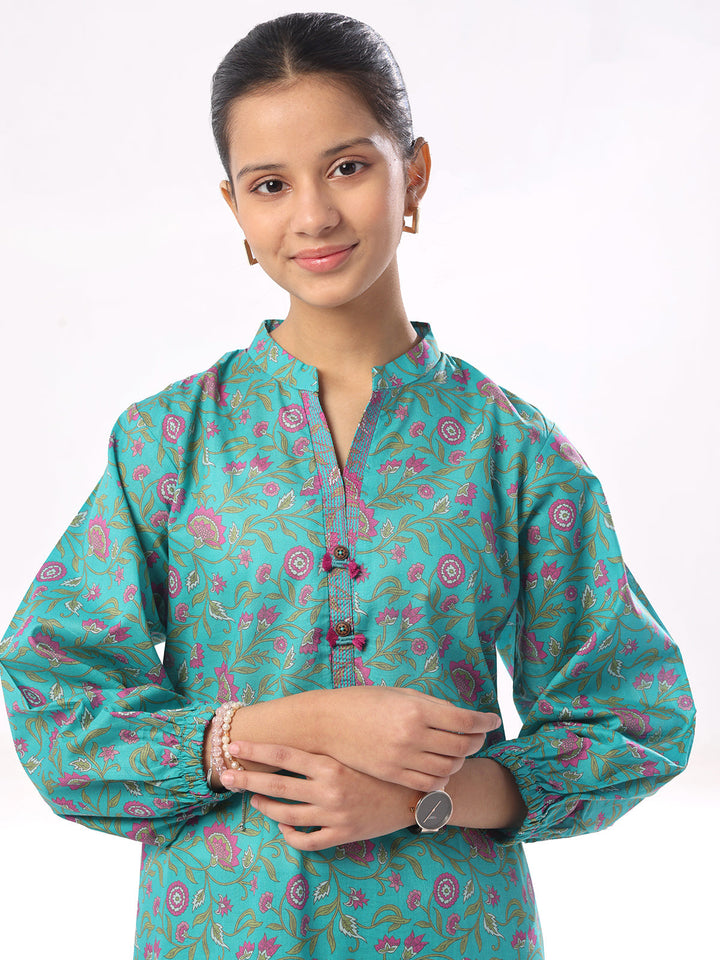 Oaks - Printed Pret Shirt Trouser Dobby Green  - 2 Piece