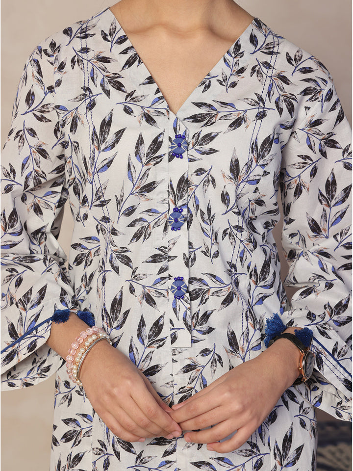 Oaks - Printed Pret Shirt Trouser Lawn White & Black  - 2 Piece