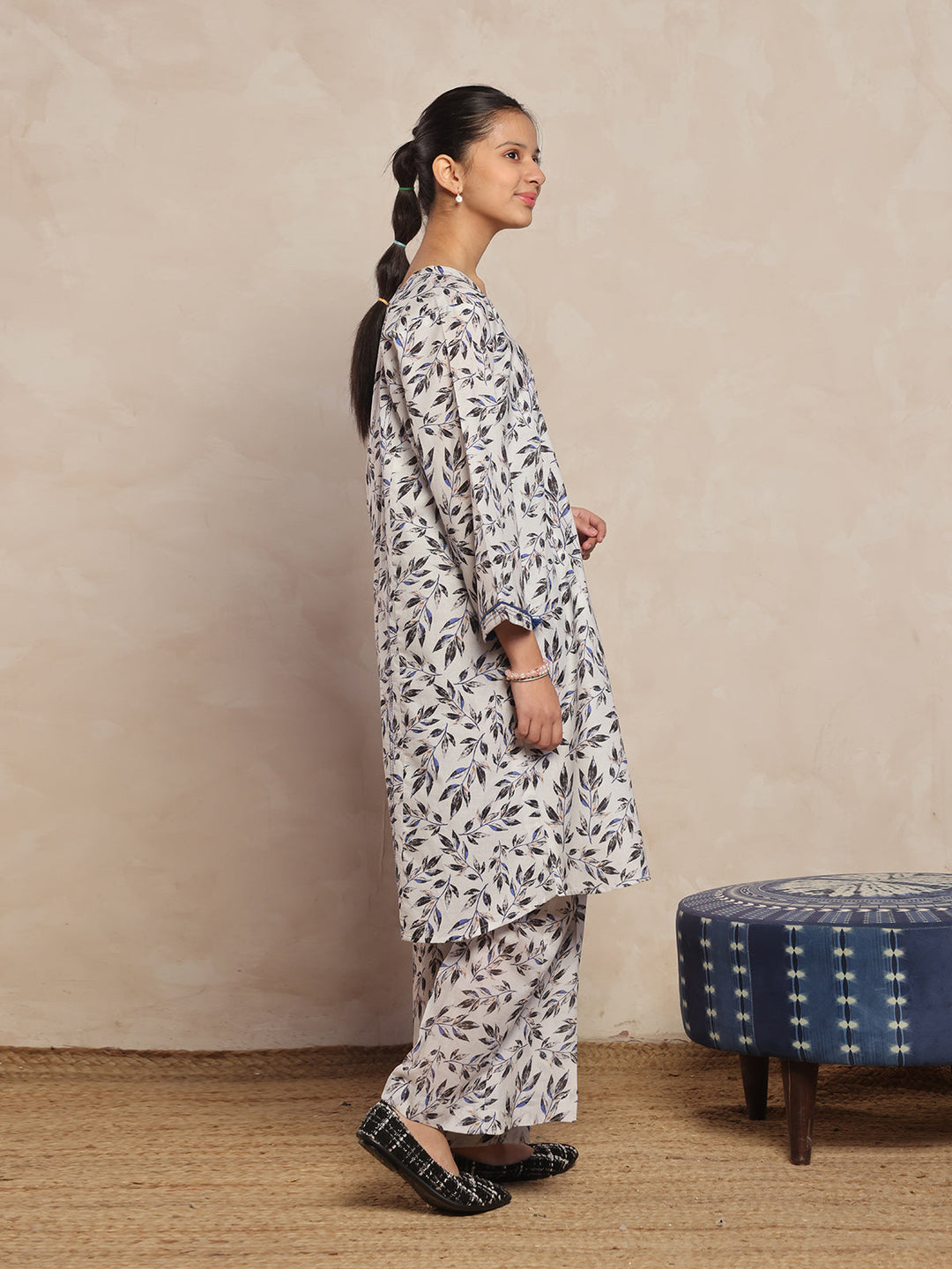 Oaks - Printed Pret Shirt Trouser Lawn White & Black  - 2 Piece